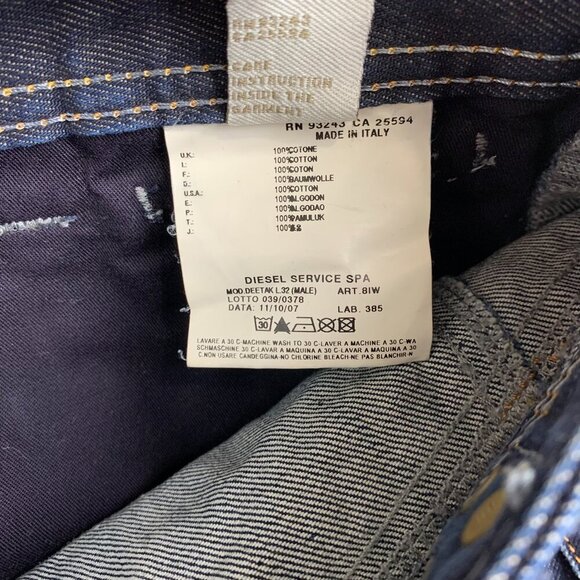 Diesel Mens Pants 30 Blue Jeans Deetak Slim Straight Dark Wash Rigid Italy 30x32 - Picture 10 of 15